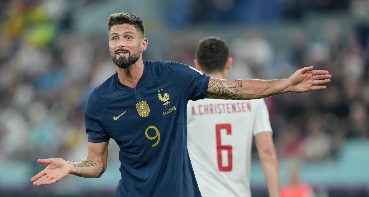 Olivier Giroud face au Danemark au Mondial 2022