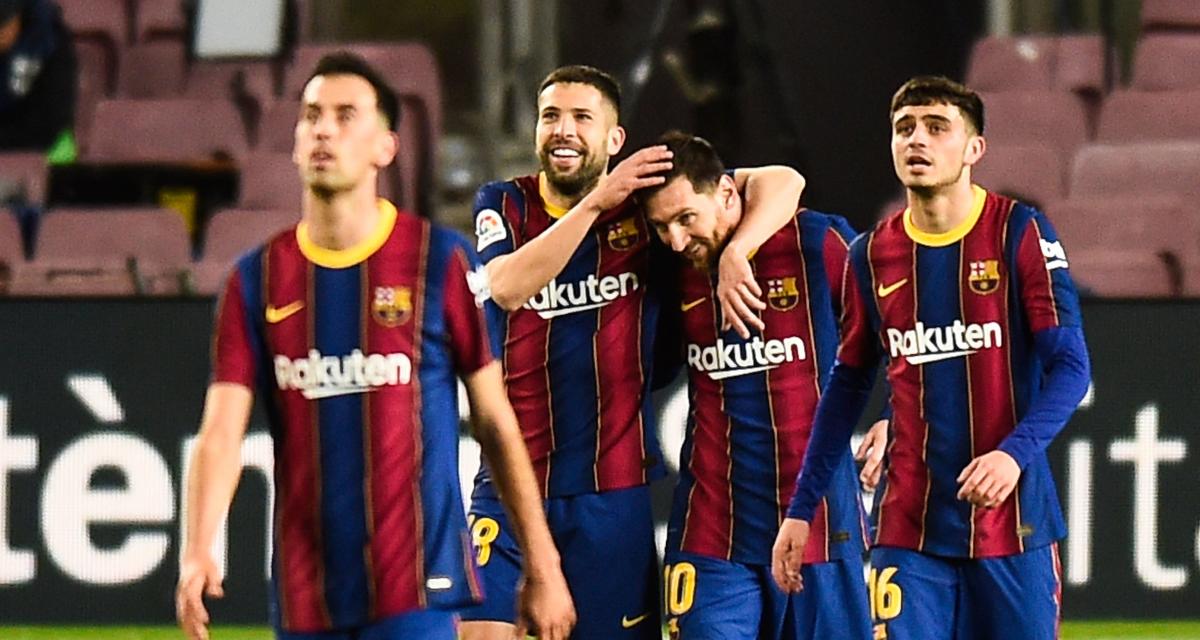 Sergio Busquets, Jordi Alba, Lionel Messi et Pedri