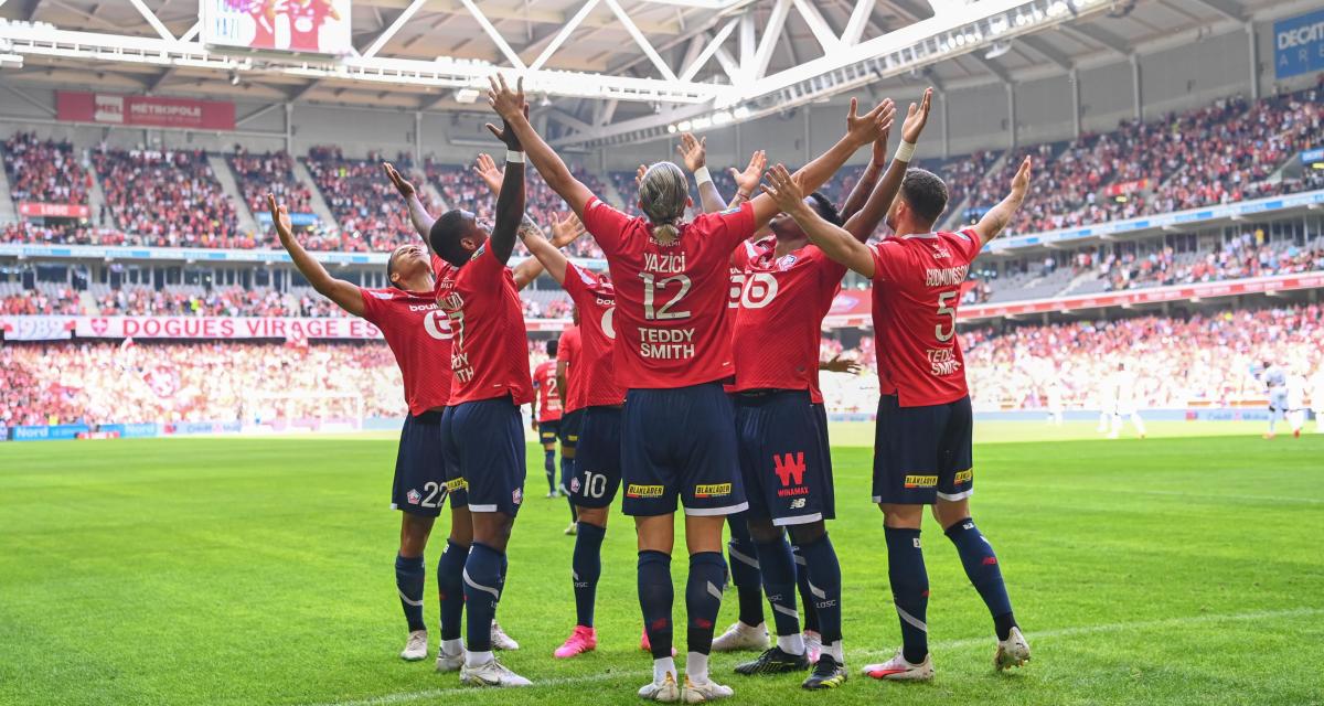 Les Lillois célèbrent le but de Yazici face au MHSC