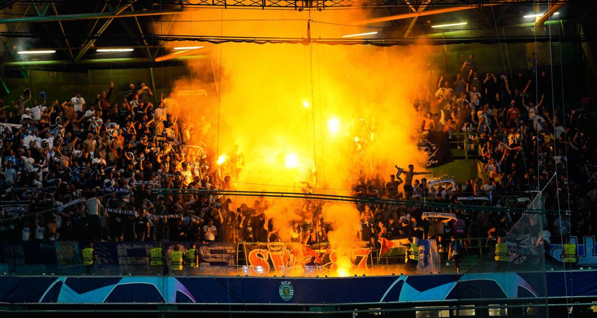 Supporteurs marseillais lors de Sporting - OM en 2022 à l'Estadio Jose Alvalade, Ligue des Champions