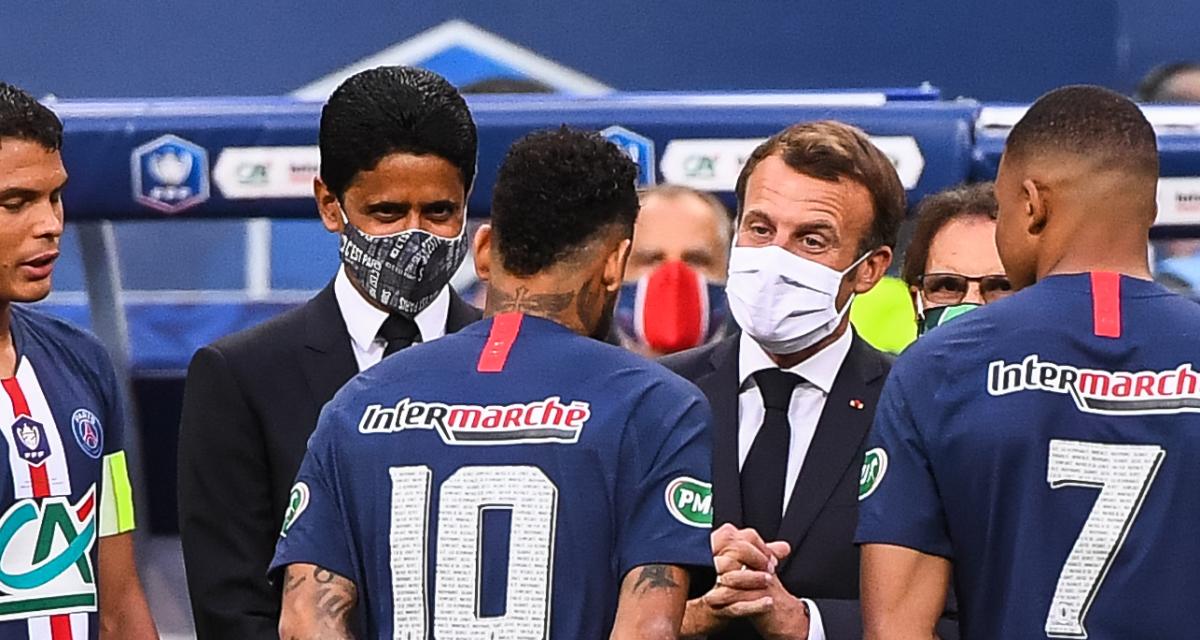 Nasser al-Khelaïfi, Neymar et Emmanuel Macron avant la finale de la Coupe de France 2020