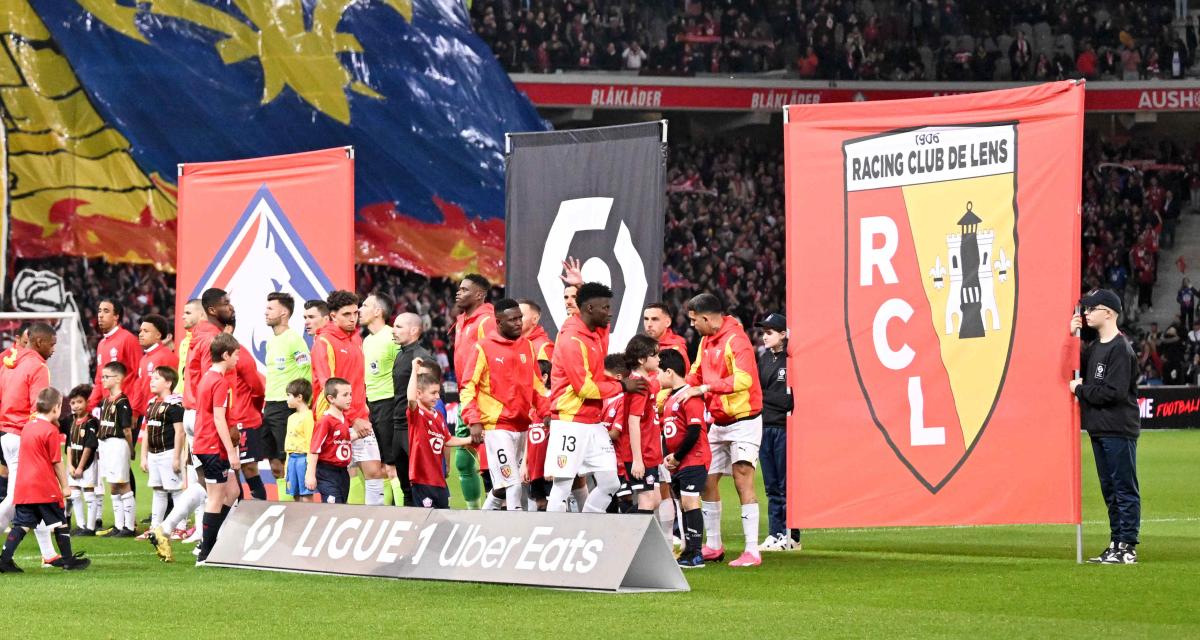 Les logos du LOSC et du RC Lens lors du derby retour de la saison dernière