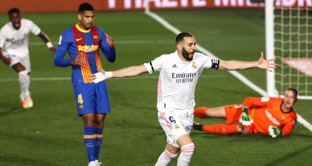 Joie de Karim Benzema après son but contre le FC Barcelone